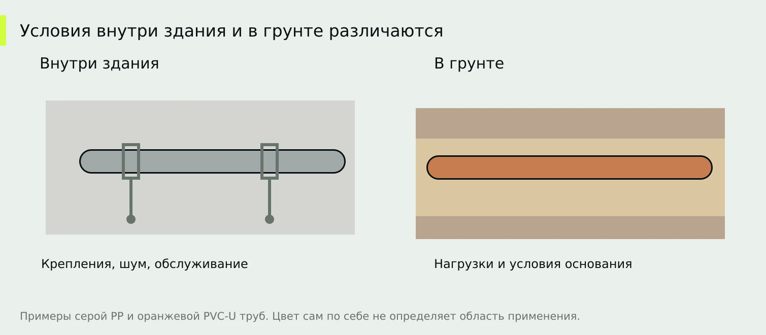 Сравнение условий эксплуатации. Уклон, глубина, основание и класс трубы здесь не задаются.