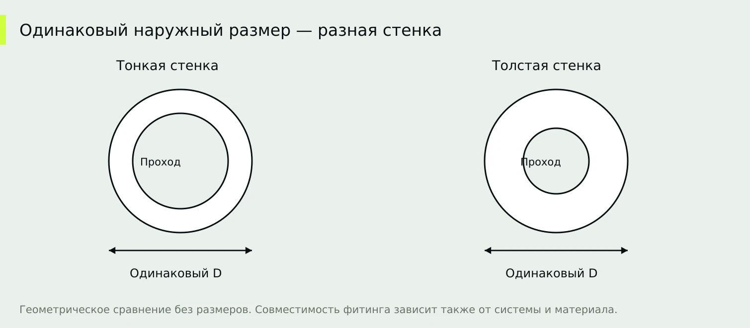 При одинаковом наружном диаметре внутренний проход может различаться; совпадение размера не подтверждает совместимость.